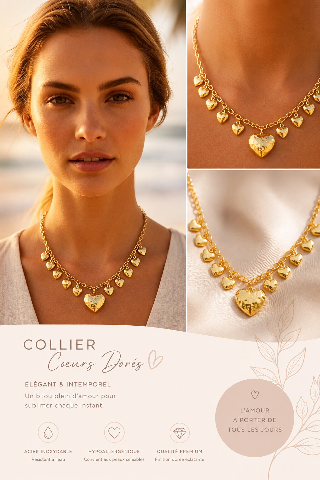 Collier multiple cœur