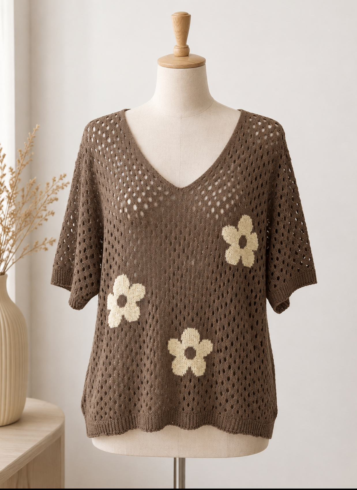 Pull crochet, fleurs